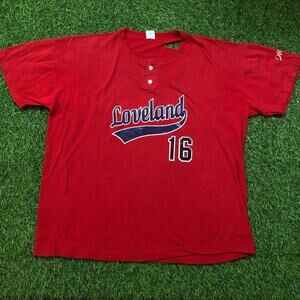 Red Distressed ‘Loveland’ Graphic Number Tee